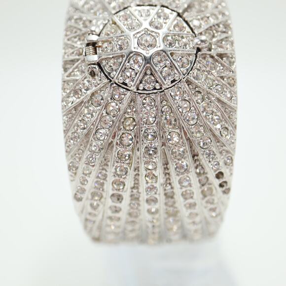Victoria Wieck Pave Crystal Jewel Cuff Watch 35mm Hidden MOP Dial w New Battery main image 10